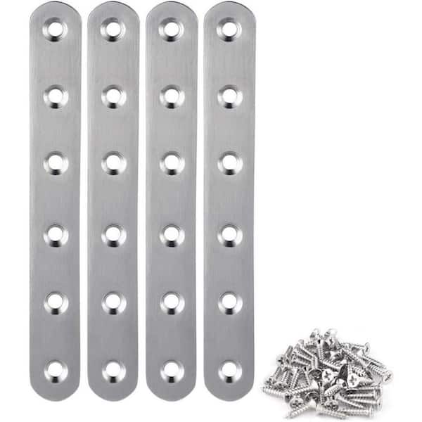 6.1 in. Stainless Steel Flat Straight Brace Brackets, Heavy Duty Joining Plates with Screws for Wood & Cabinet, 4-Pack