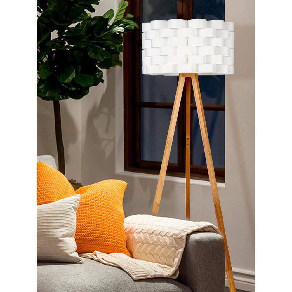 Alexa-Enabled White Wood Tripod LED Floor Lamp for Kids' Nursery