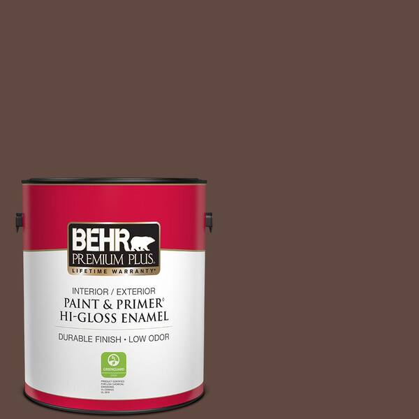 BEHR PREMIUM PLUS 1 gal. #N150-7 Chocolate Therapy Hi-Gloss Enamel Interior/Exterior Paint & Primer