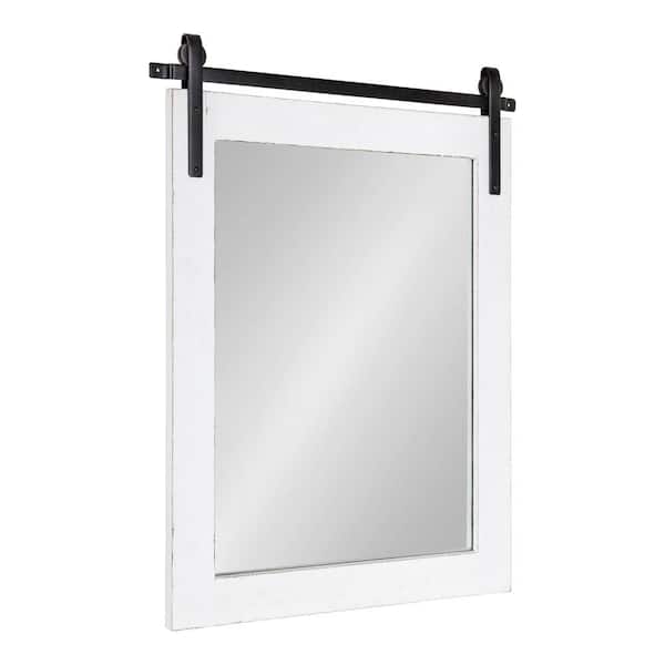 Kate and Laurel Cates 30 in. x 22 in. Rustic Rectangle Framed Decorative Mirror Farmhouse White Wood