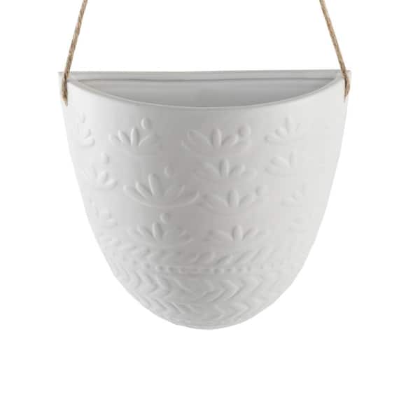 Flora Bunda 7.75 in. White Wreath Ceramic Hanging Wall Pocket