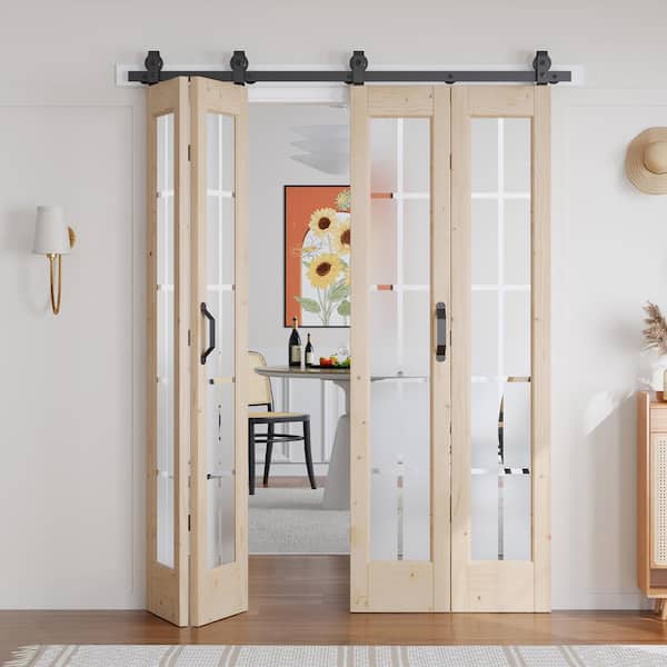 60 in. x 84 in. Full Lite Pre-Assembled Frosted Glass Solid Core Wood Brown Bi-fold Door with Hardware