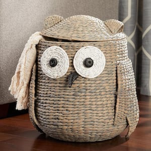 Owl Wicker Water Hyacinth Woven Decorative Basket with Lid