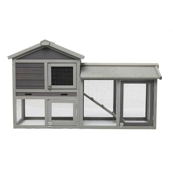 maocao hoom 2-Tiers Wooden Small Animals House Pet Rabbit Hutch Chicken Coop with Run Play Area