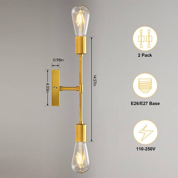 GoYeel 14.57 in. 2-Light Gold Modern/Contemporary Wall Sconce