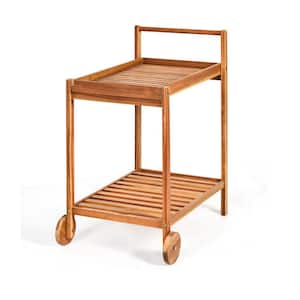 2-Tier Natural Rolling Kitchen Island Serving Cart