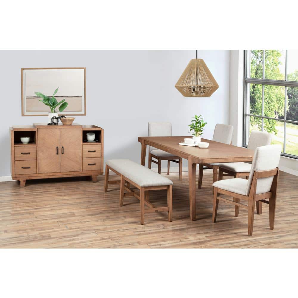 Natural Solid Pine Rectangular Dining Table with Seating for Six