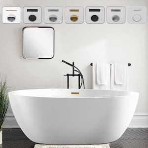59 in. Acrylic Flatbottom Freestanding Bathtub in White/Titanium Gold