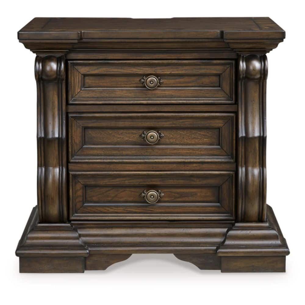 Maylee Traditional Brown 2-Drawer Nightstand with USB Ports