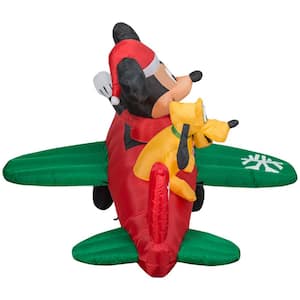 53.94 in. H x 74.41 in. W x 77.95 in. L Christmas Animated Airblown-Mickey and Pluto Clubhouse Airplane Scene w/LEDs