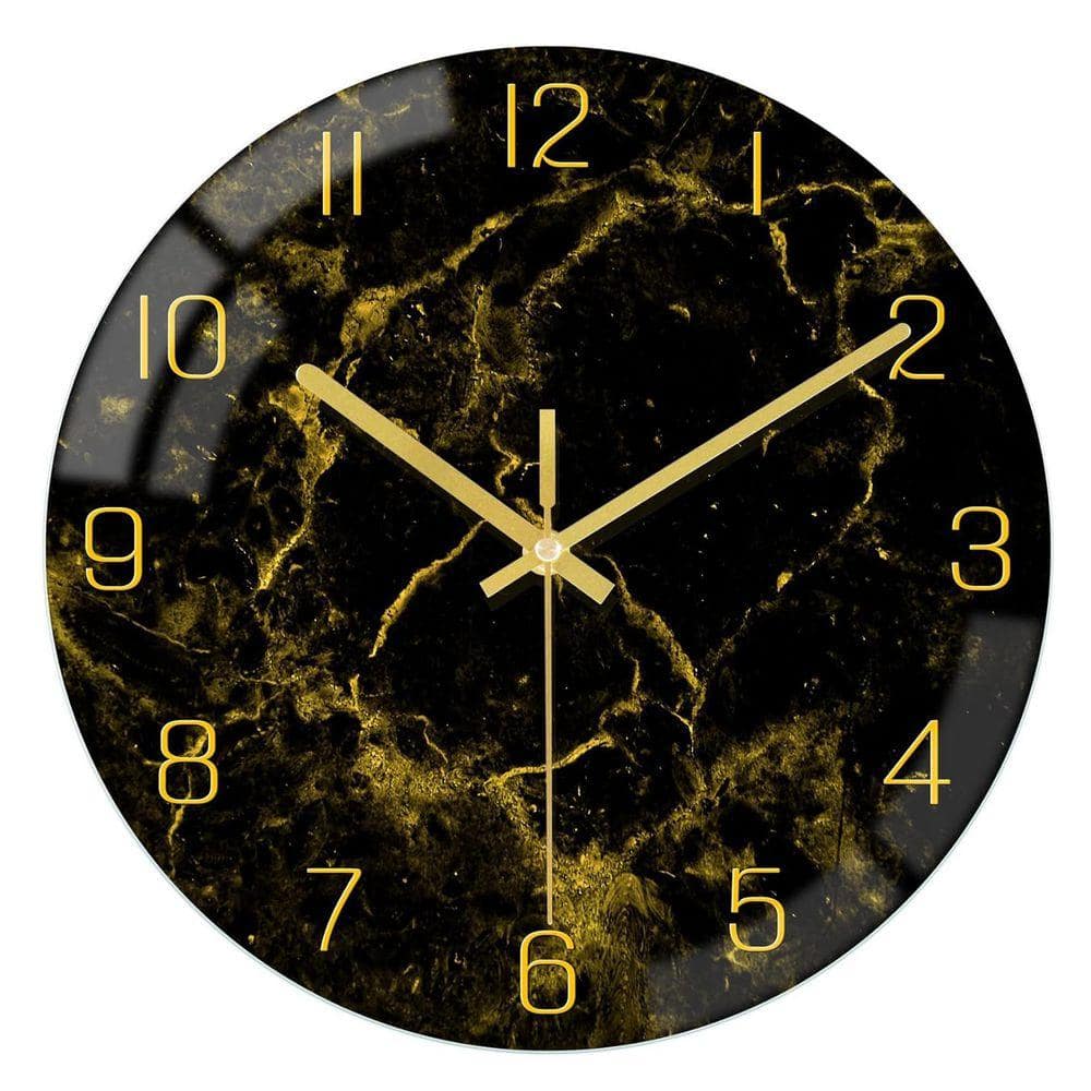 Modern Black and Gold Glass Silent Analog Wall Clock PUDGXK - The Home ...