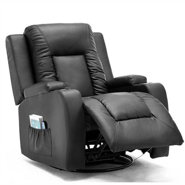 Lucklife Black PU Leather 360 Degree Heated Massage Recliner Chair