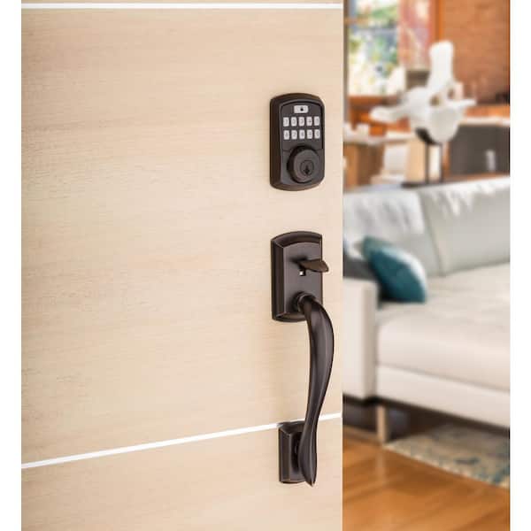 Aura Venetian Bronze Single Cylinder Bluetooth Keypad Smart Lock Deadbolt with Avalon and Tustin Hall Closet Handle