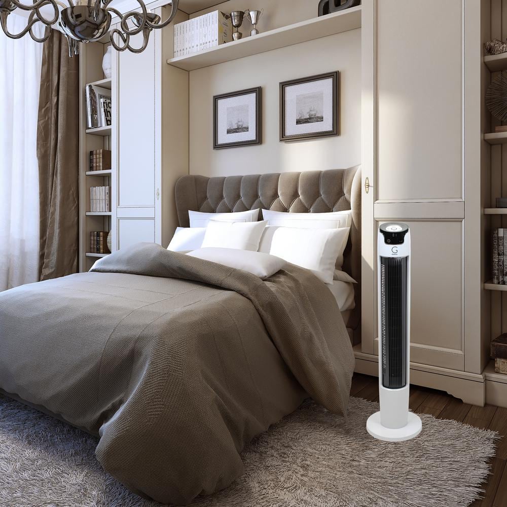 Genesis 43" White and Black Oscillating Tower Fan with Remote
