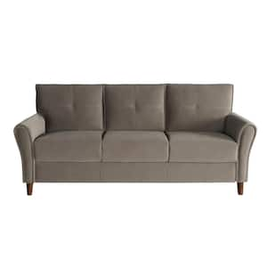 Halton 80 in. W Flared Arm Velvet Rectangle Sofa in. Brown