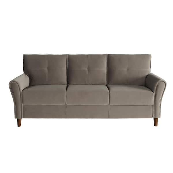 Lazzara Halton 80 in. W Flared Arm Velvet Rectangle Sofa in. Brown