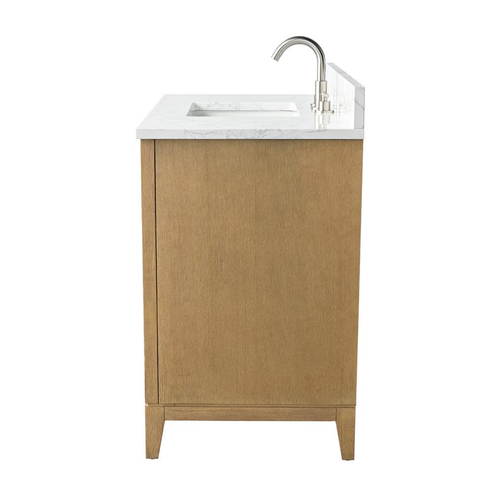 Natural Oak Single Sink Bathroom Vanity with Marble Top
