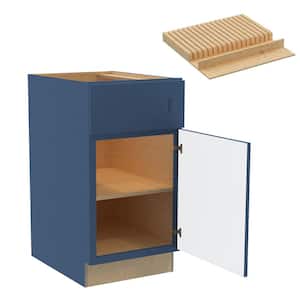 Washington 18 in. W x 24 in. D x 34.5 in. H Vessel Blue Plywood Shaker Assembled Base Kitchen Cabinet Right Knife Block