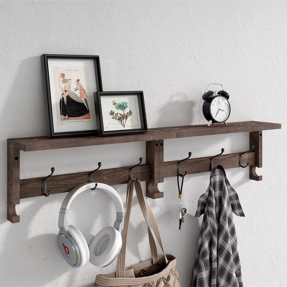 17.12 in. W x 4.52 in. D Decorative Wall Shelf, Wall Hanging Shelf Wood Coat Hooks