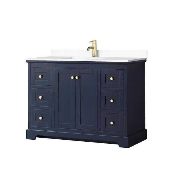 Wyndham Collection Avery 48 in. W x 22 in. D Single Vanity in Dark Blue with Cultured Marble Vanity Top in White with White Basin