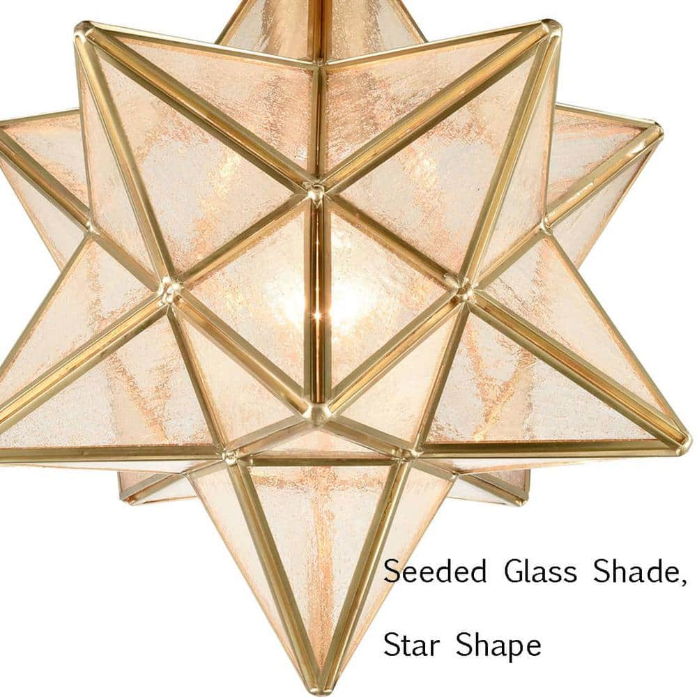 12-Inch Brass Moravian Star Ceiling Light with Glass Shade