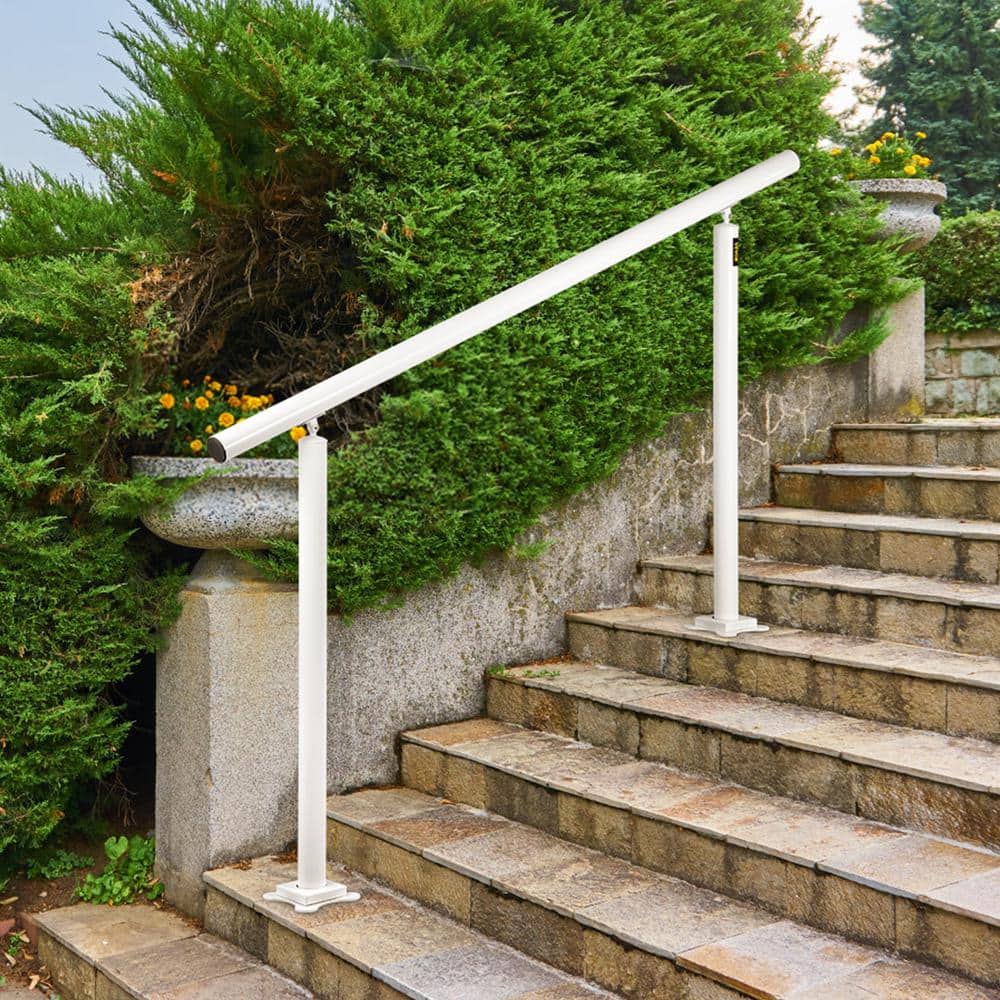 White Aluminum Adjustable Outdoor Stair Handrail for 0-5 Steps