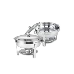 5 Qt. 12.6 in. x 12.6 in. x 10.25 in. Silver Round Stainless Steel Chafing Dish with Frame (2-Pack)