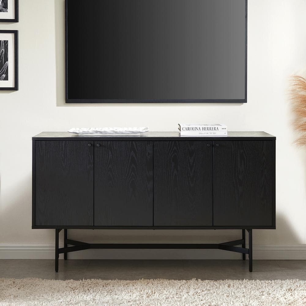 Henn&Hart 58" Black Grain MDF and Metal Buffet Sideboard