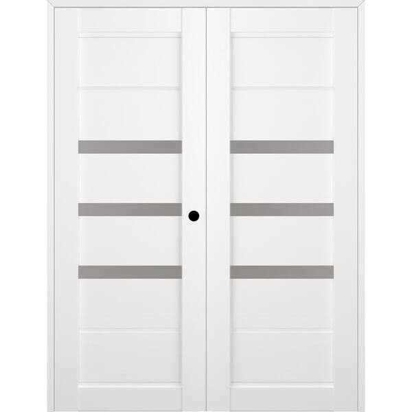 Belldinni Rita 36 in. x 80 in. Left Hand Active 3-Lite Frosted Glass Bianco Noble Wood Composite Double Prehung French Door