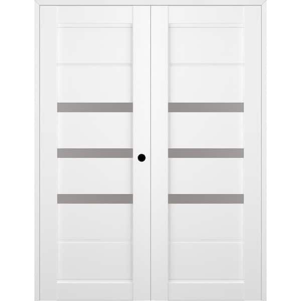 Belldinni Rita 72 in. x 80 in. Left Hand Active 3-Lite Frosted Glass Bianco Noble Wood Composite Double Prehung French Door