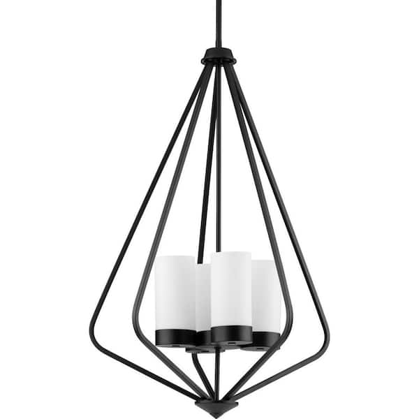 Progress Lighting Elevate Collection 4-Light Matte Black Etched Glass Modern Pendant Hanging Light