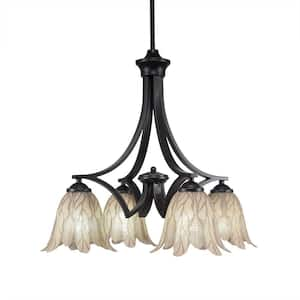 Clevelend 4-Light Matte Black Chandelier, Round Chandelier with 7 in. Vanilla Leaf Glass Shades, No bulbs included