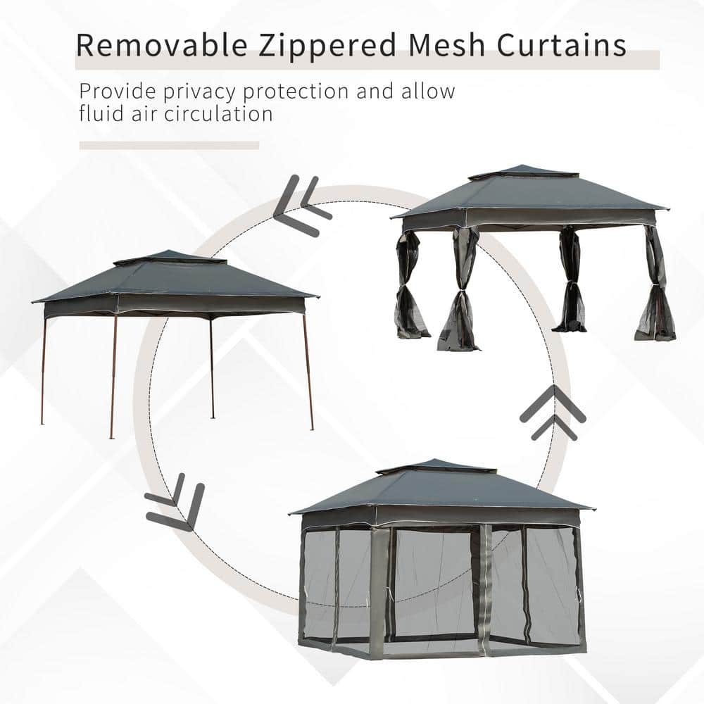 Outsunny 11' x 11' Dark Gray Pop Up Gazebo with Mesh Sides
