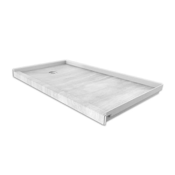 FlexStone 32 in. x 60 in. Single Threshold Shower Base with Left Hand Drain in Silver Strata