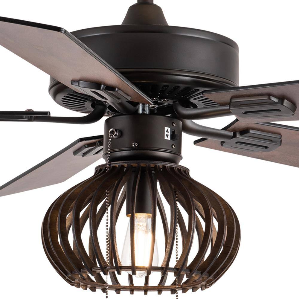 42-Inch Oil-Rubbed Bronze and Wood Caged Ceiling Fan with Light