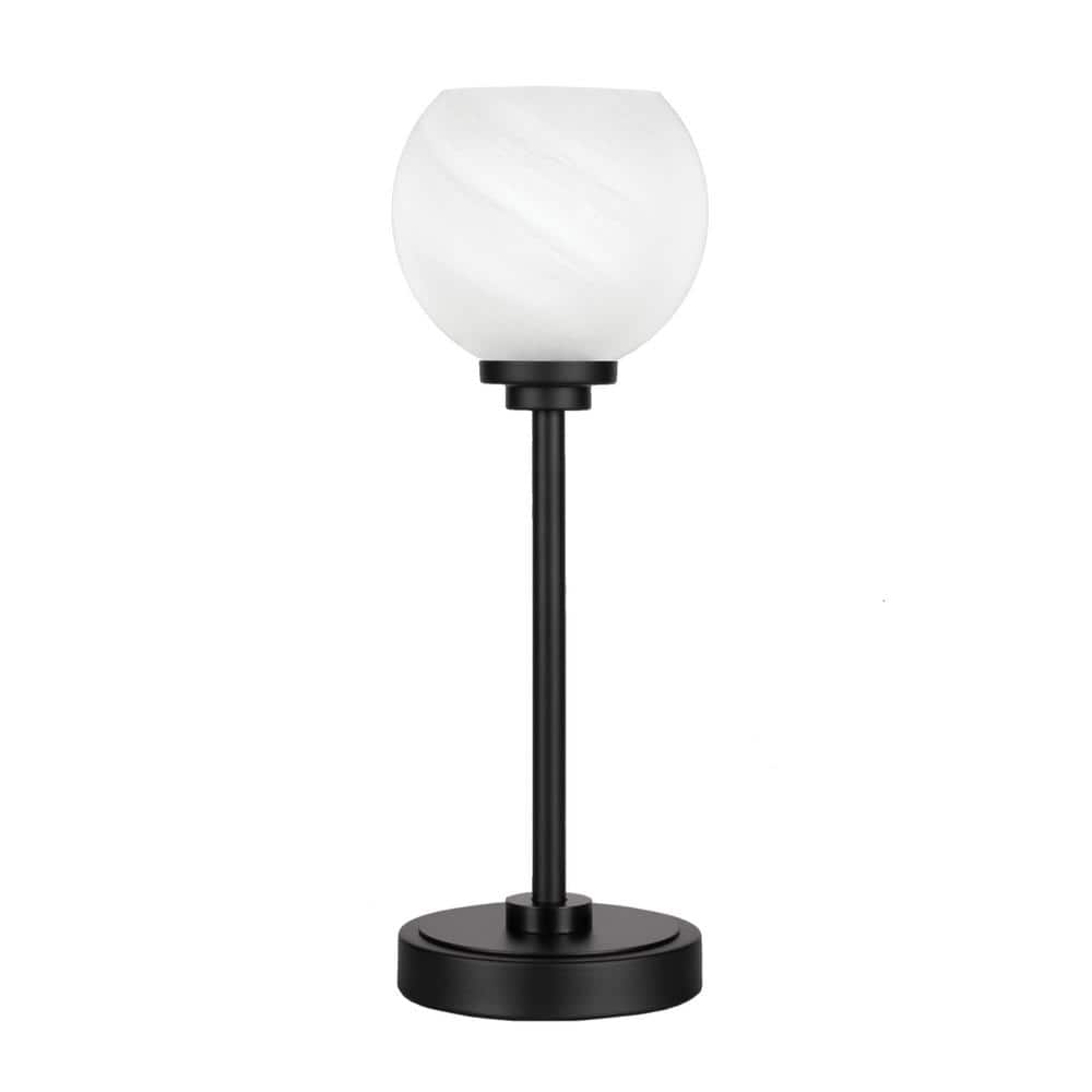 Quincy 16.5 in. Matte Black Accent Lamp with Whte Marble Glass Shade