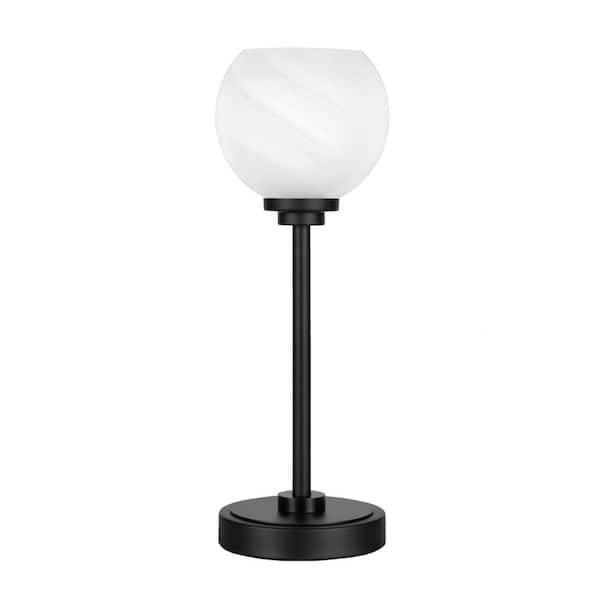 Unbranded Quincy 16.5 in. Matte Black Accent Lamp with Whte Marble Glass Shade