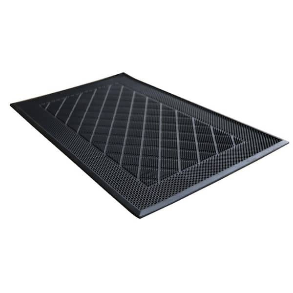 Pin Black 18 in. x 30 in. Rubber Non-Slip Outdoor Door Mat