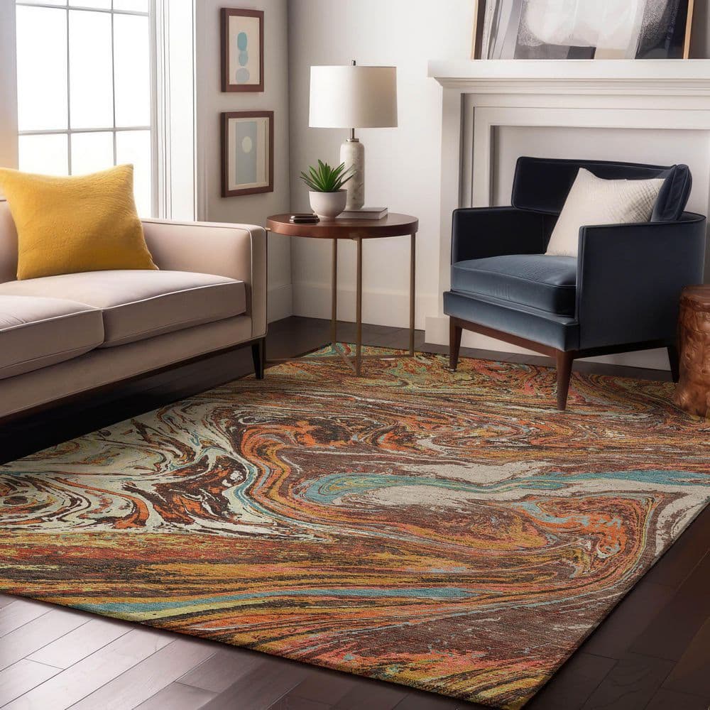 Mayfield Premium Machine Washable Abstract AMF1061 Khaki 3 ft. x 5 ft. Area Rug price history on PriceWatchPro