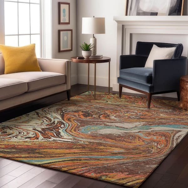 Mayfield Premium Machine Washable Abstract AMF1061 Khaki 5 ft. x 7 ft. 6 in. Area Rug