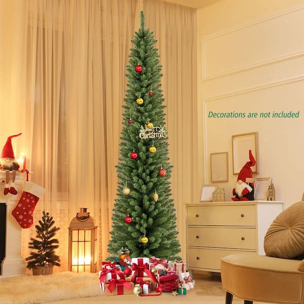 7 ft. Green Unlit Pencil Artificial Christmas Tree with 671 Memory Wire Branch Tips