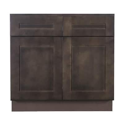 Lancaster Shaker Assembled 33 in. x 34.5 in. x 24 in. Sink Base Cabinet with 2 Doors in Vintage Charcoal