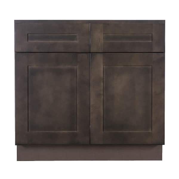 LIFEART CABINETRY Lancaster Shaker Assembled 33 in. x 34.5 in. x 24 in. Sink Base Cabinet with 2 Doors in Vintage Charcoal