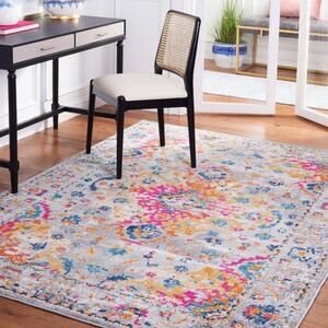 Madison Grey/Fuchsia 4 ft. x 6 ft. Border Floral Geometric Medallion Area Rug