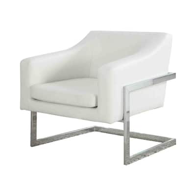 Hampshire Faux Leather with Stainless Steel Modern Accent Chair, White