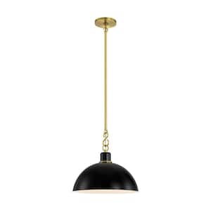 Doreen 1-Light Aged Brass with Black Dome Pendant Light