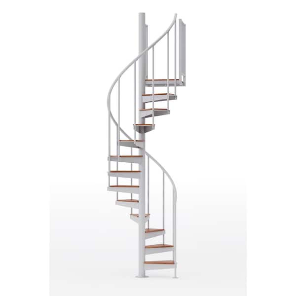 Mylen STAIRS Condor White Interior 42in Diameter, Fits Height 127.5in - 142.5in, 2 42in Tall Platform Rails Spiral Staircase Kit