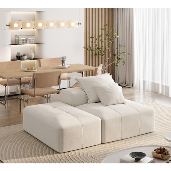 70.8 in. Sparkling Chenille Fabric Rectangle Modern Oversized Modular Sectional Sofa with Ottoman and Pillows in Beige