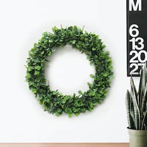 18 in. Frosted Green Artificial Spring Leaf Foliage Greenery Wreath
