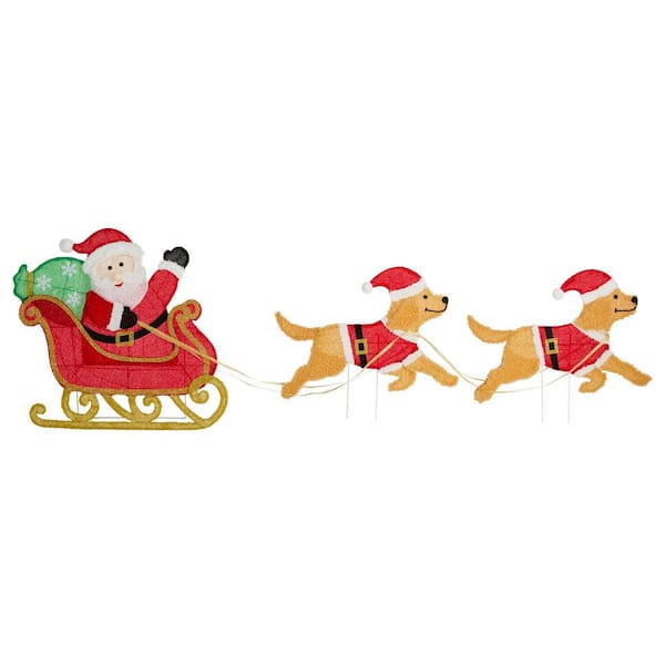 28.75 in. H Christmas 2D Fabric Dog with Santa Sleigh Lighted Outdoor Decor with 220 Warm White LED Lights